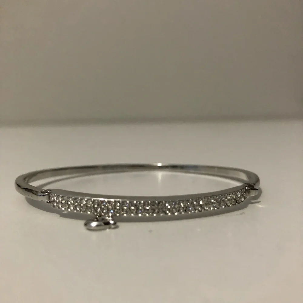 Coach Signature Pave Bar Hinged Crystal Bangle Bracelet With Dangling C Charm